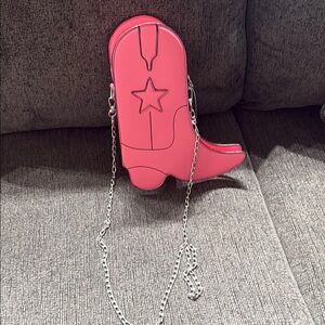 Pink Cowboy Boot-Shaped Purse with Chain